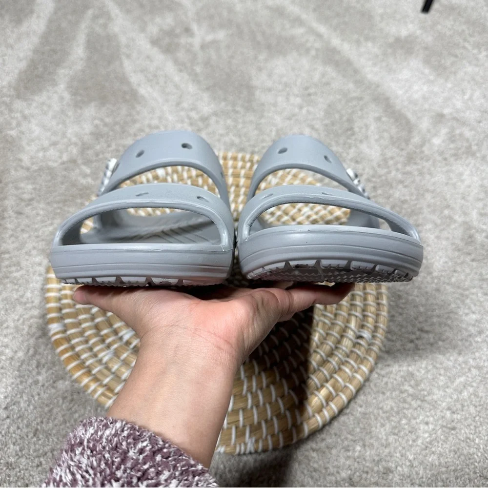 Crocs Men’s Classic Smiley Sandal Slip On Slippers Two Straps in Light Gray 11